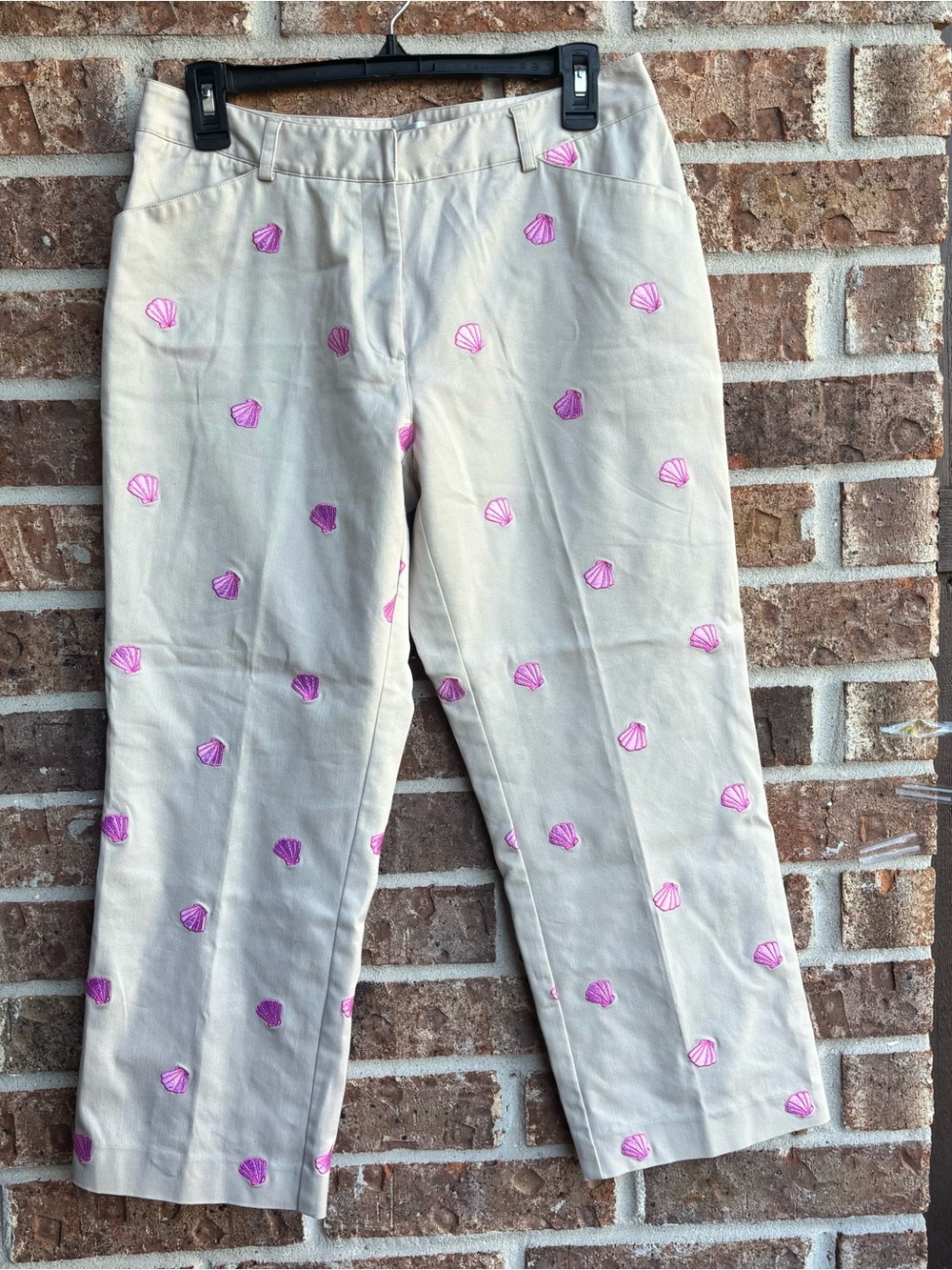 Lilly Pulitzer Cream seashell embroidered Straight-Leg  crop Pants